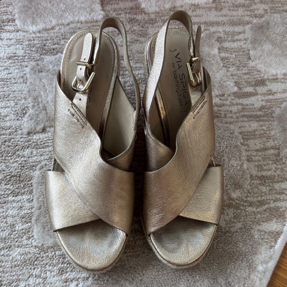 Via Spiga Metallic Wedge Sandals